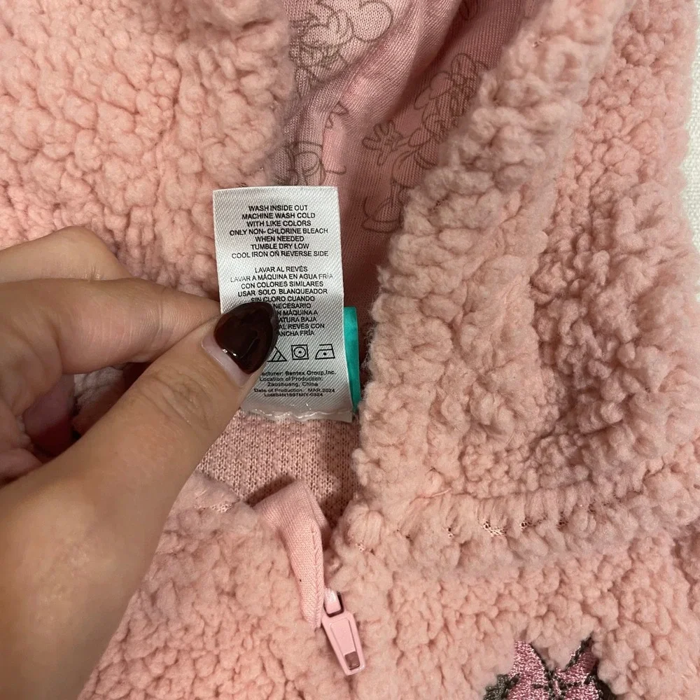 Disney Baby Minnie‎ Mouse Pink Sherpa Fleece Hooded Footed Jumpsuit - SizeNB